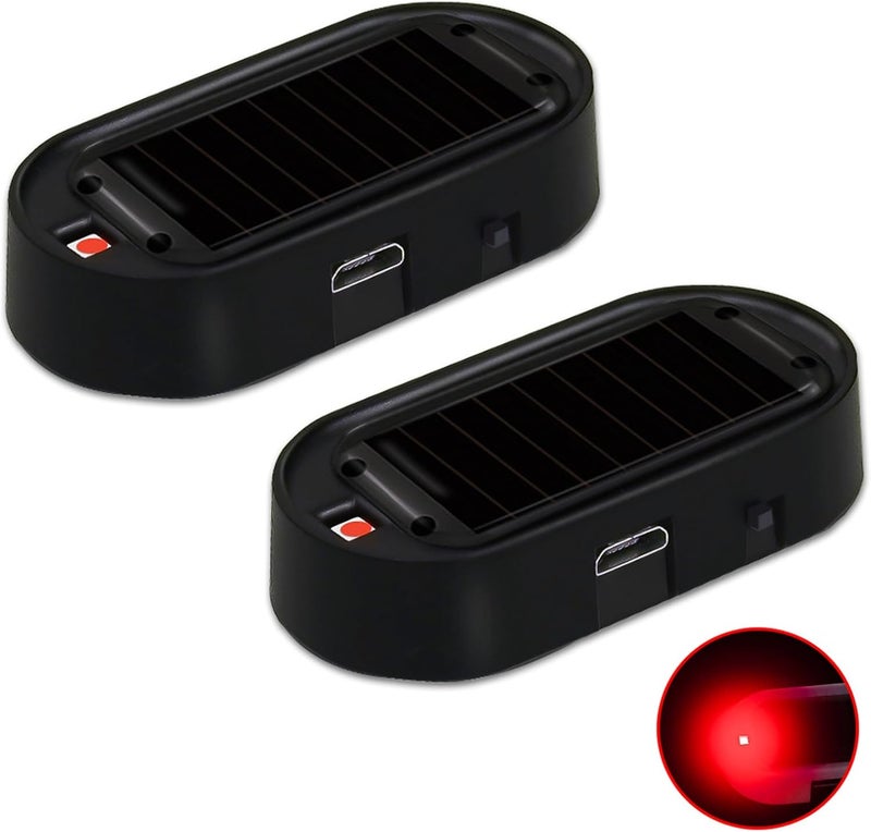 Shudyear Car Solar Power Simulated Dummy Alarm，Anti-Theft LED Flashing Security Light Fake lamp with USB Charger Port，Car Accessories for Most Cars,2PCS (red) - Image 1